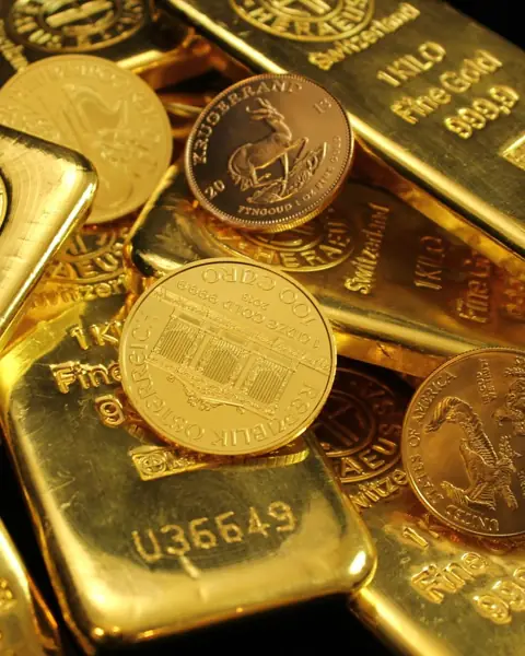 Gold bars and gold coins